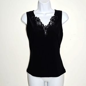 cinema etoile black floral lace v-neck sleeveless camisole tank top S